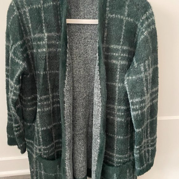 1. State Windowpane Forest Green Cardigan - Picture 2 of 6